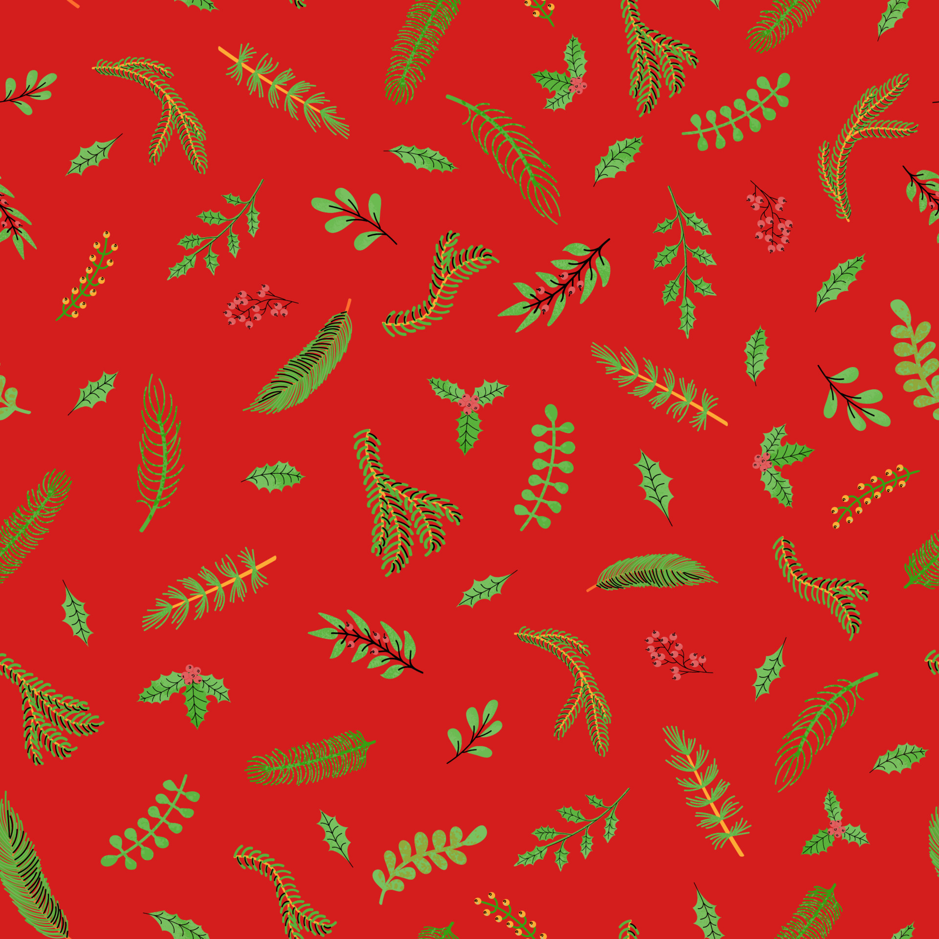 Vector modern seamless pattern with colorful hand draw illustration of  Christmas plants. Use it for wallpaper, textile print, fills, web page,  surface textures, wrapping paper, design of presentation 4121027 Vector Art  at
