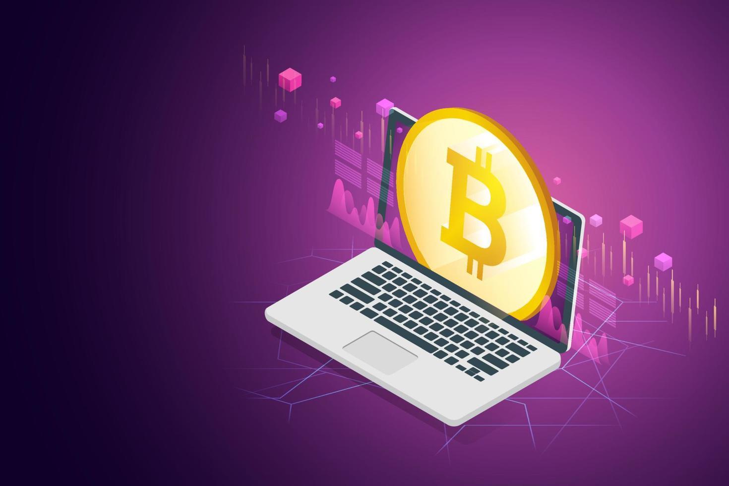 Cryptocurrency Bitcoin blockchain technology on laptop computers. vector