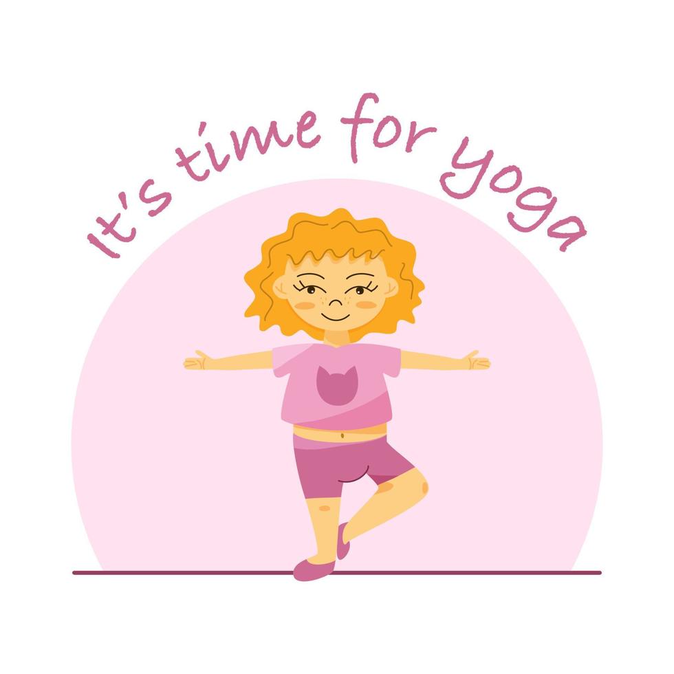 A cute girl practices yoga. Vector conceptual illustration.