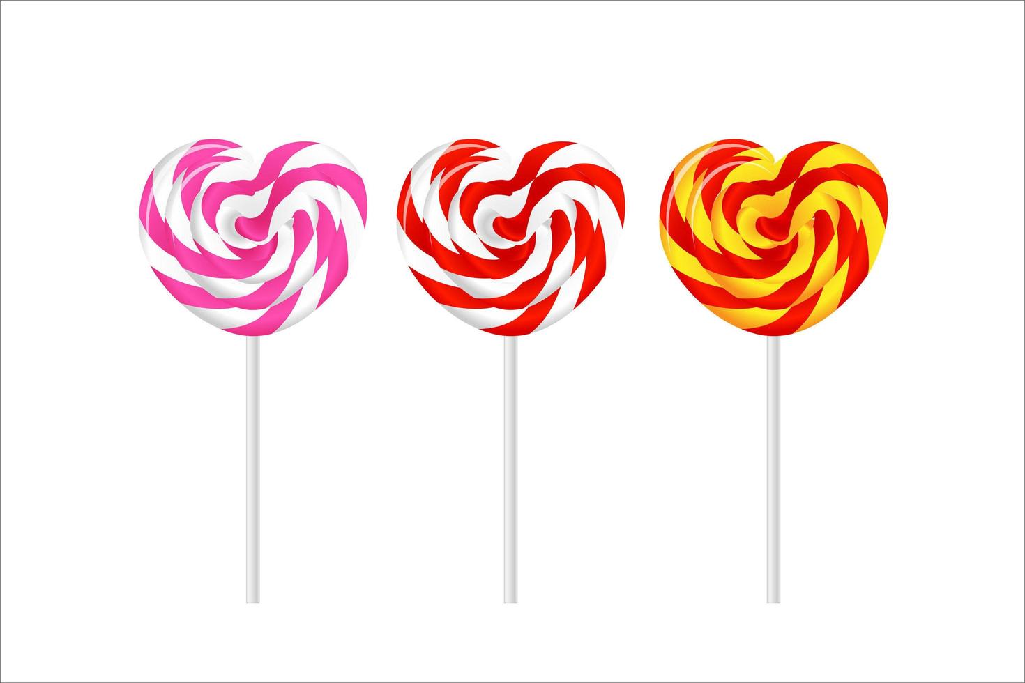 Colorful heart lollipops on white isolated. Vector illustration for Valentine's Day, wedding, Birthday and party. Vector set on white background.