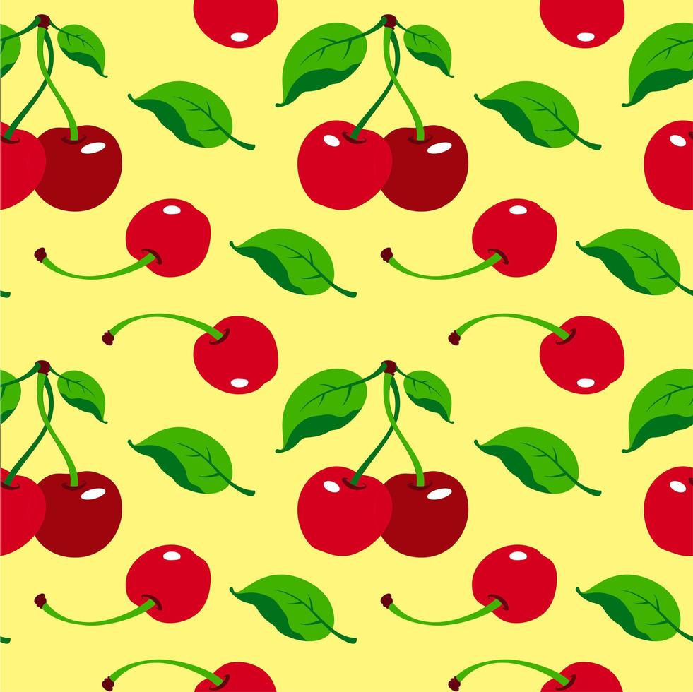 Cherry pattern on yellow background, wrapping paper, seamless pattern, vector textile fabric print vector illustration.