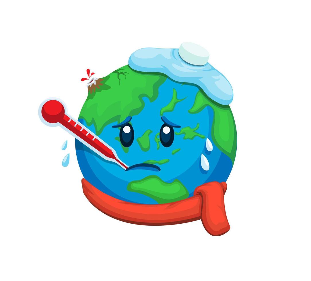 Earth sick. global warming earthquake and volcanic eruption problem symbol mascot character illustration vector