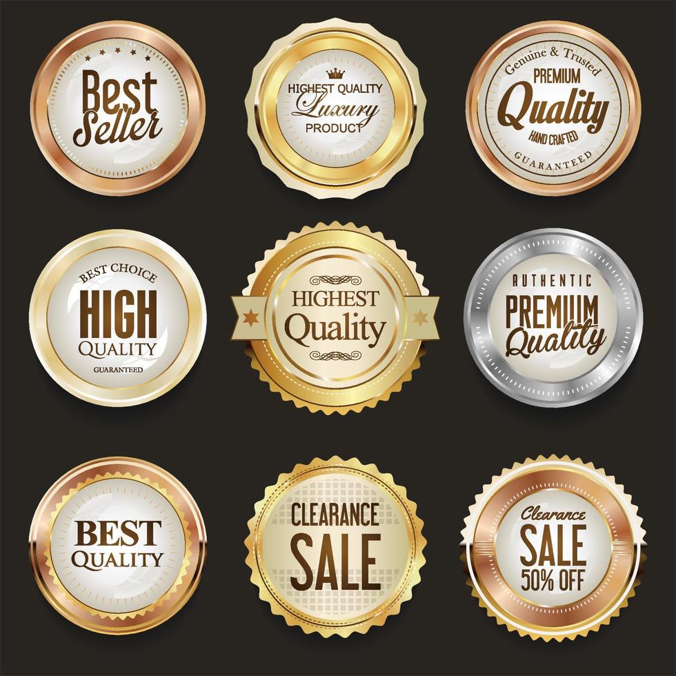 Collection of gold silver and bronze metallic badge and labels.eps vector