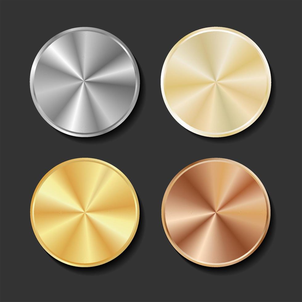 Collection of gold silver and bronze metallic gradients vector