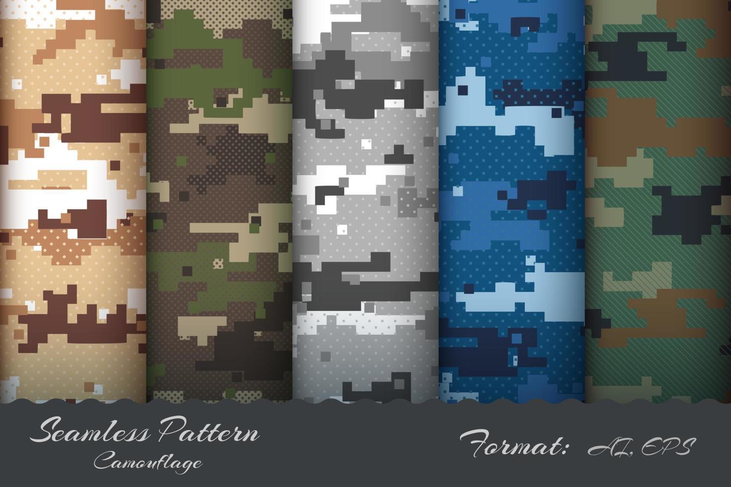 Set Miilitary Camouflage Seamless Pattern vector