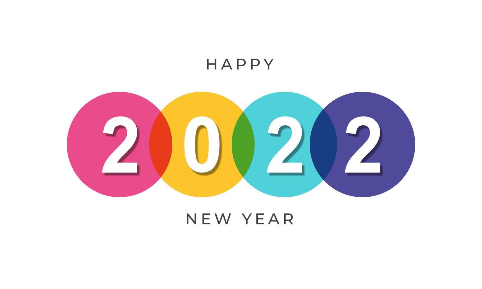 Happy new year 2022 with multi color circle illustration on isolated background vector