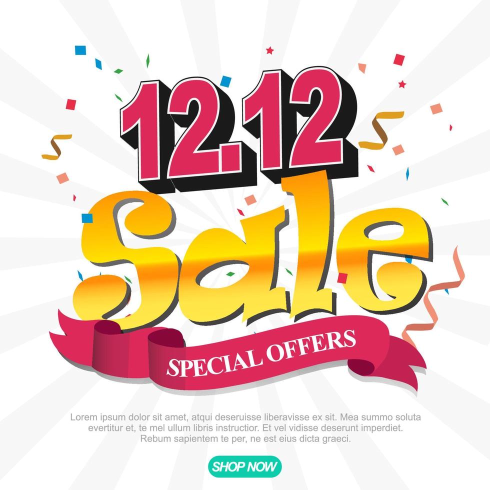 Special day 12.12 Shopping day sale poster or flyer design. 12.12 last month of the year online sale.  EPS 10 Vector