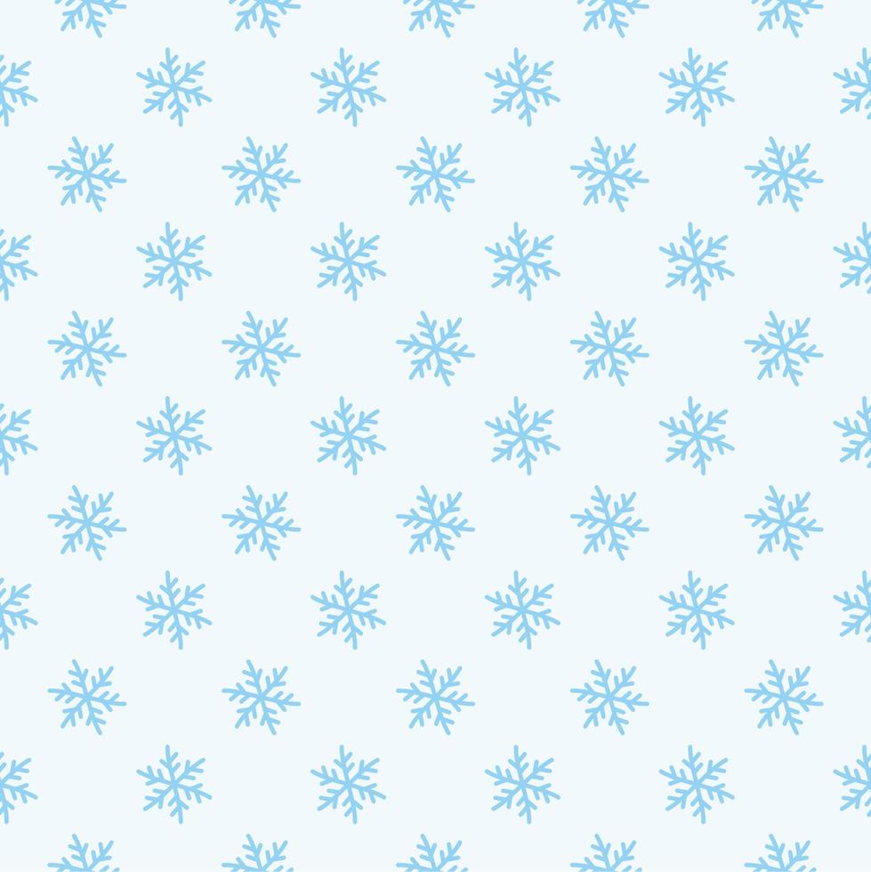 Snowflake simple seamless pattern. Blue snow on white background. Abstract wallpaper, wrapping decoration. Symbol of winter vector