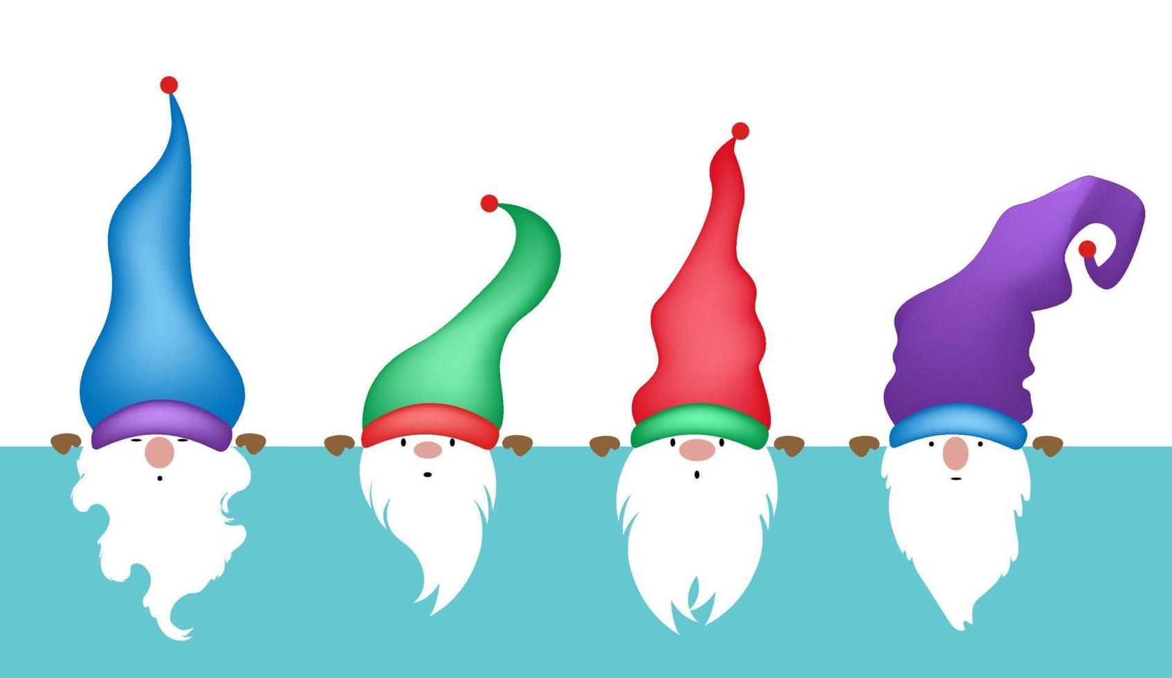 Set of Christmas Gnome, Scandinavian Nordic Gnome, Cute Christmas Santa Gnome Elf. Vector Illustration isolated on white background. Xmas elements for design, invitations and greeting cards