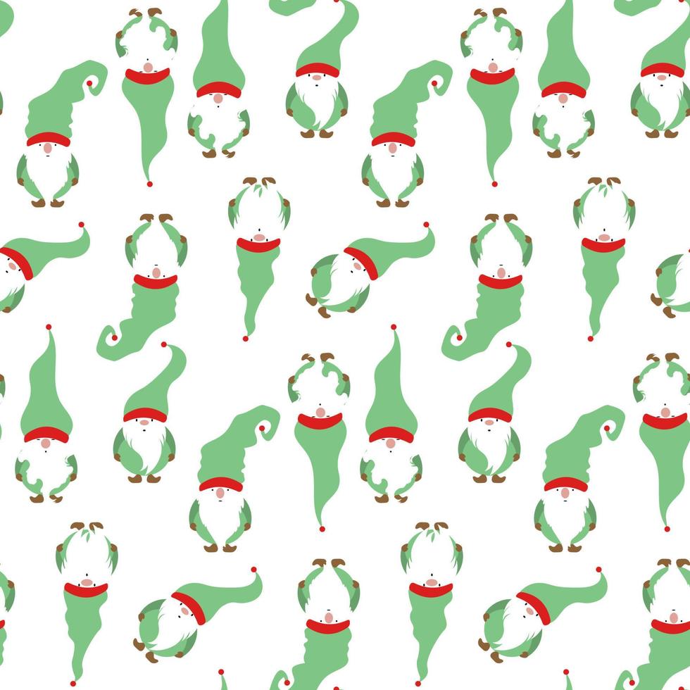 Seamless print set of Christmas Gnome, Scandinavian Nordic Gnome, Cute Christmas Santa Gnome Elf. Vector Illustration isolated on white background. Xmas elements for paper design