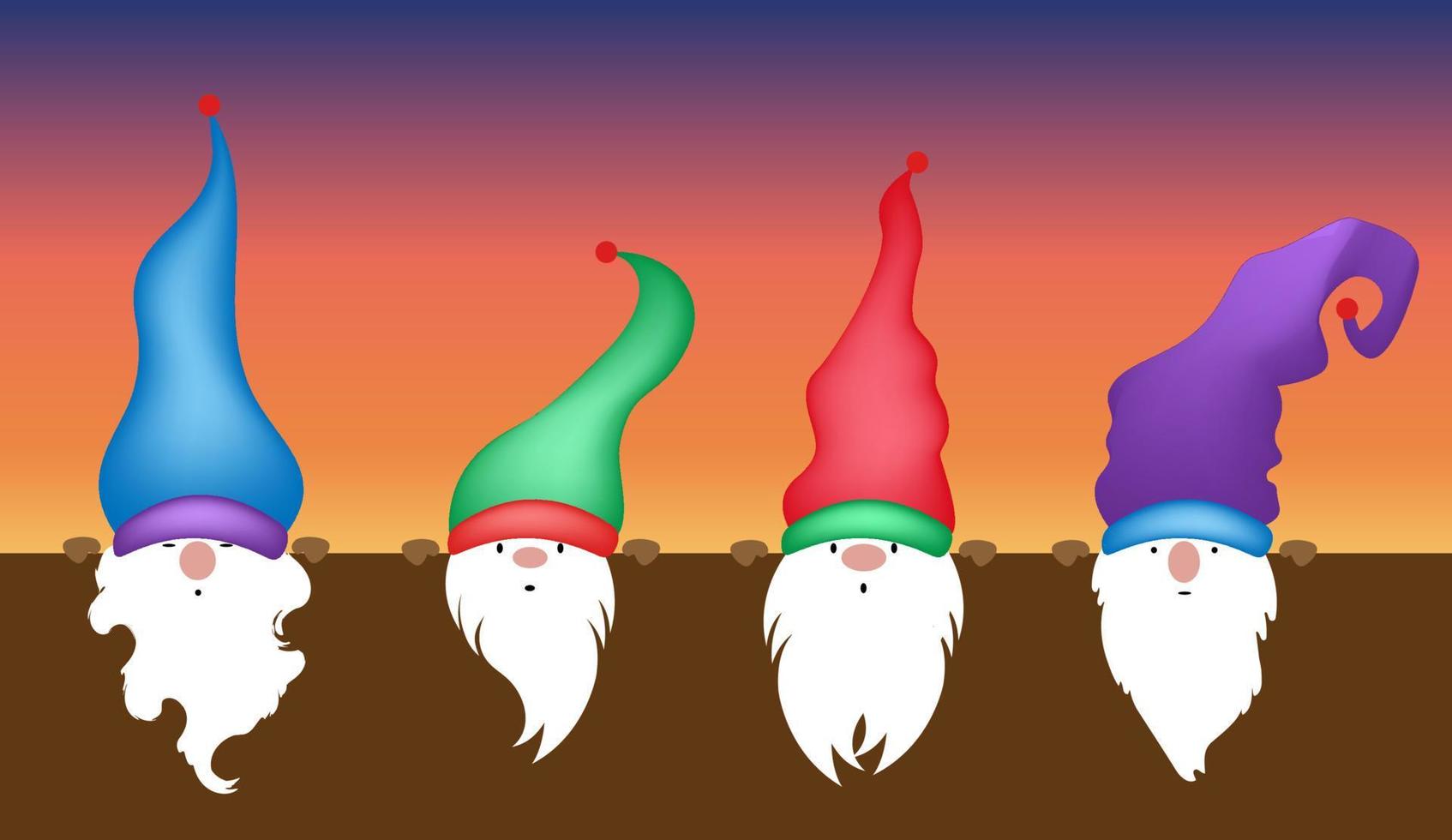 Set of Christmas Gnome, Scandinavian Nordic Gnome, Cute Christmas Santa Gnome Elf. Vector Illustration isolated on colorful background. Xmas elements for design, invitations and greeting cards