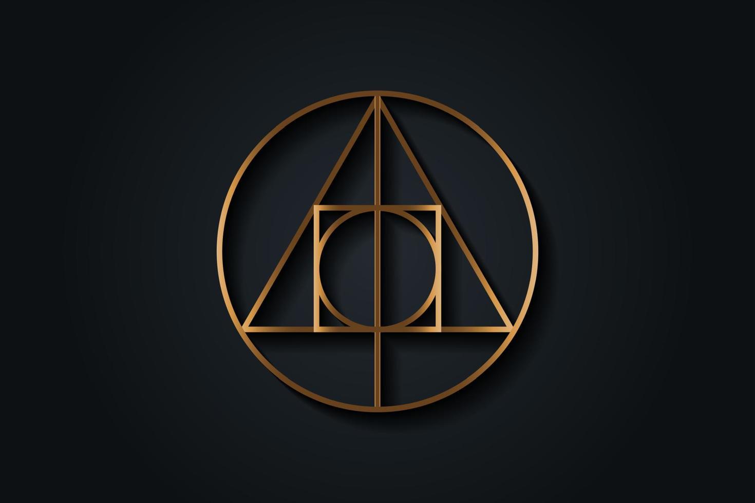 Gold sacred magic geometry , occult symbol , alchemical symbol showing the interaction between the four elements of matter symbolizing the philosopher's stone, vector isolated on black background