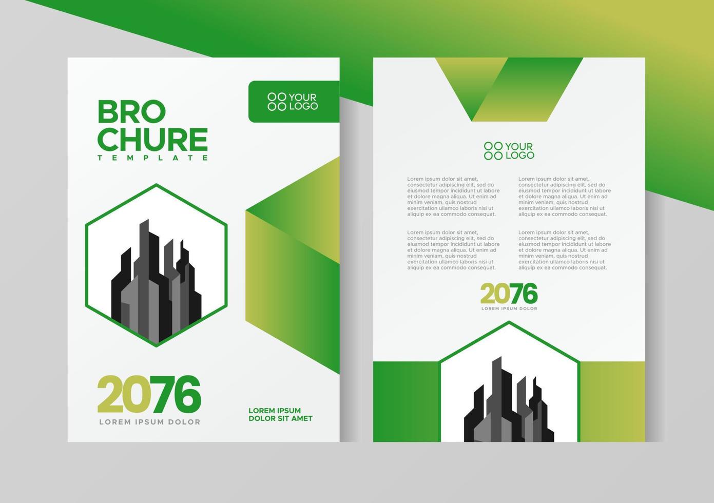 Flyer brochure design, business cover size A4 template, geometric hexagon green color vector