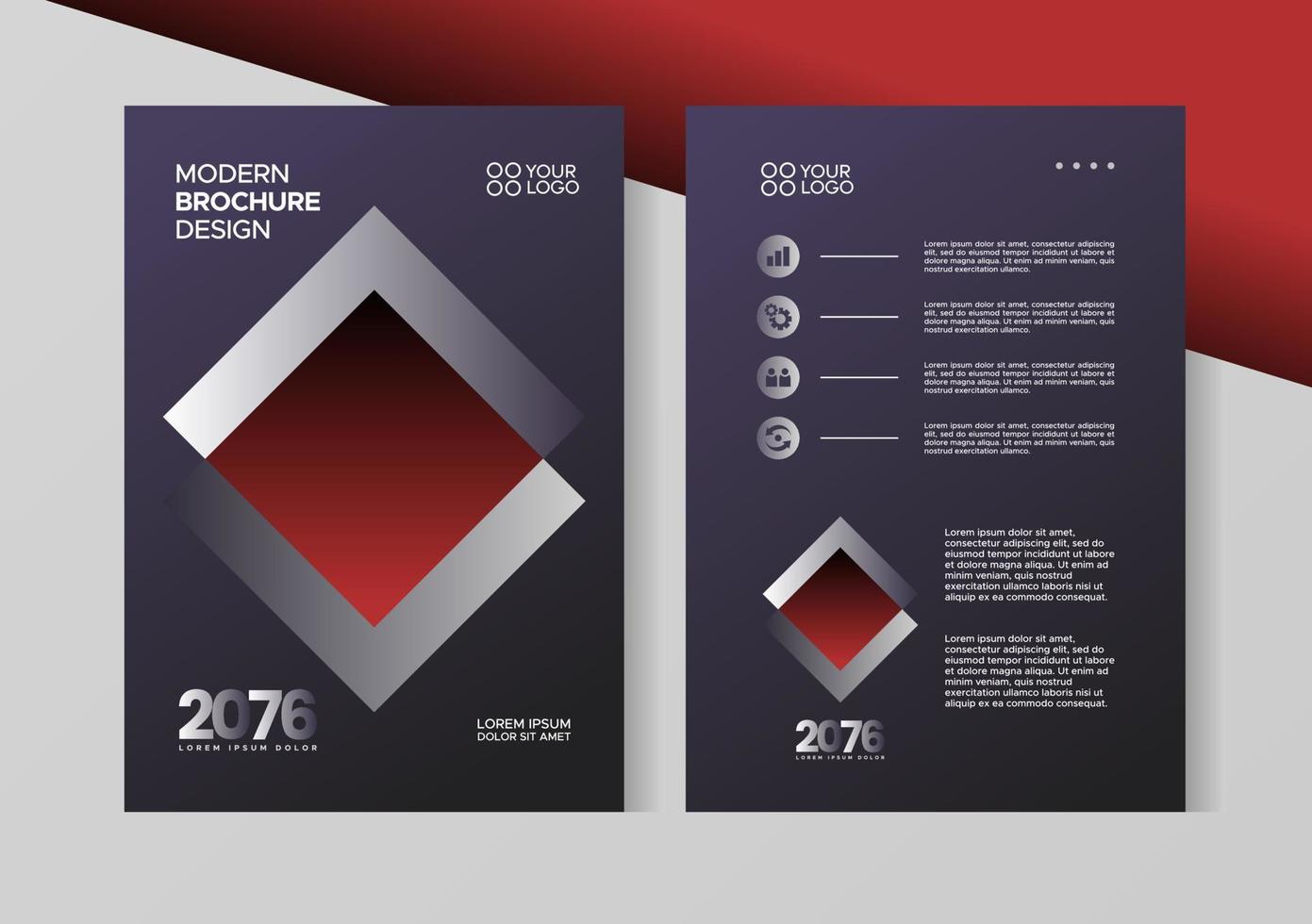Diseño de folleto de volante, plantilla de tamaño de portada empresarial a4, cuadrado geométrico de color rojo y negro. vector