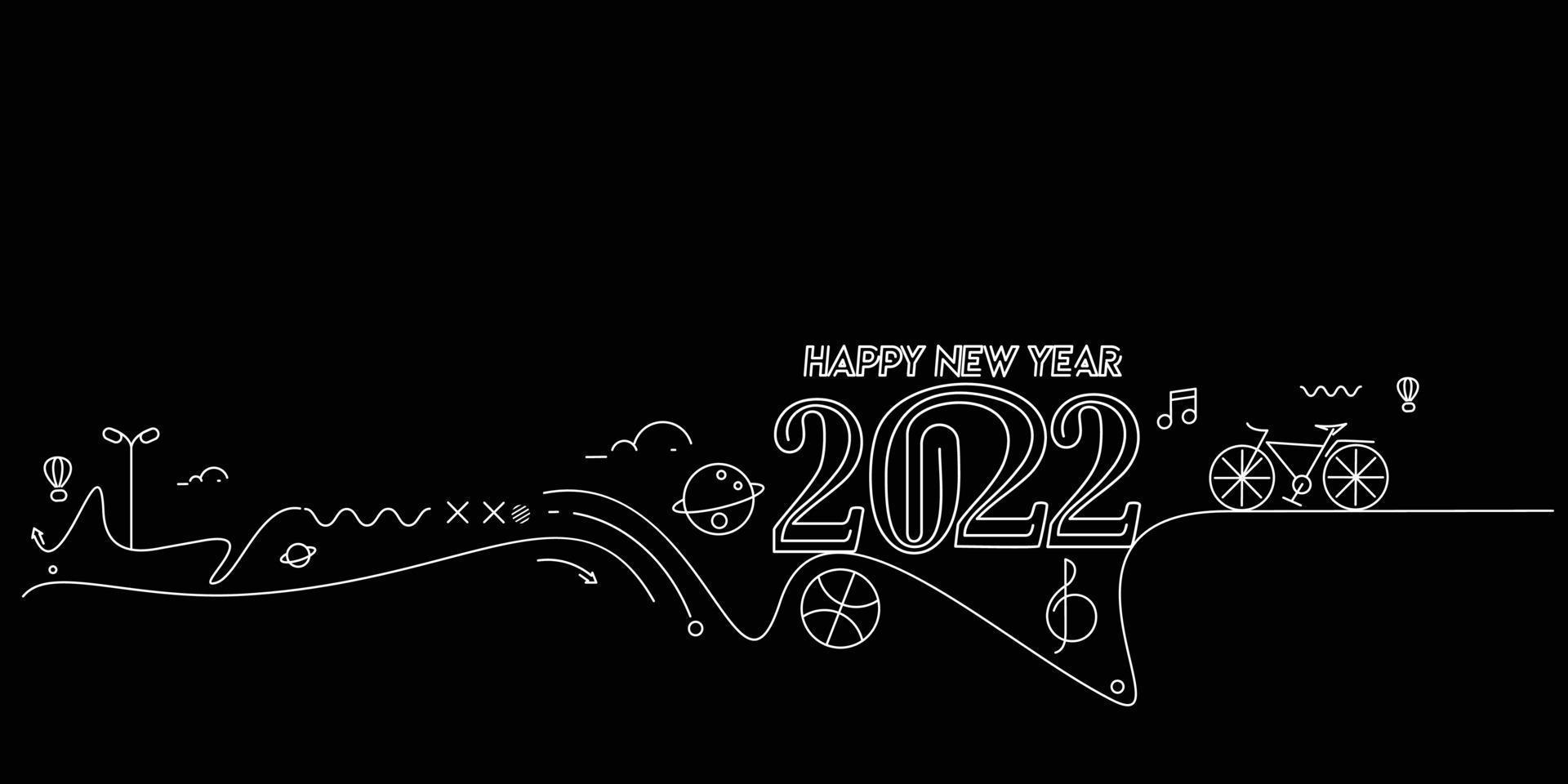 Feliz año nuevo 2022 texto con patrón de diseño de mundo de viajes, ilustración vectorial. vector