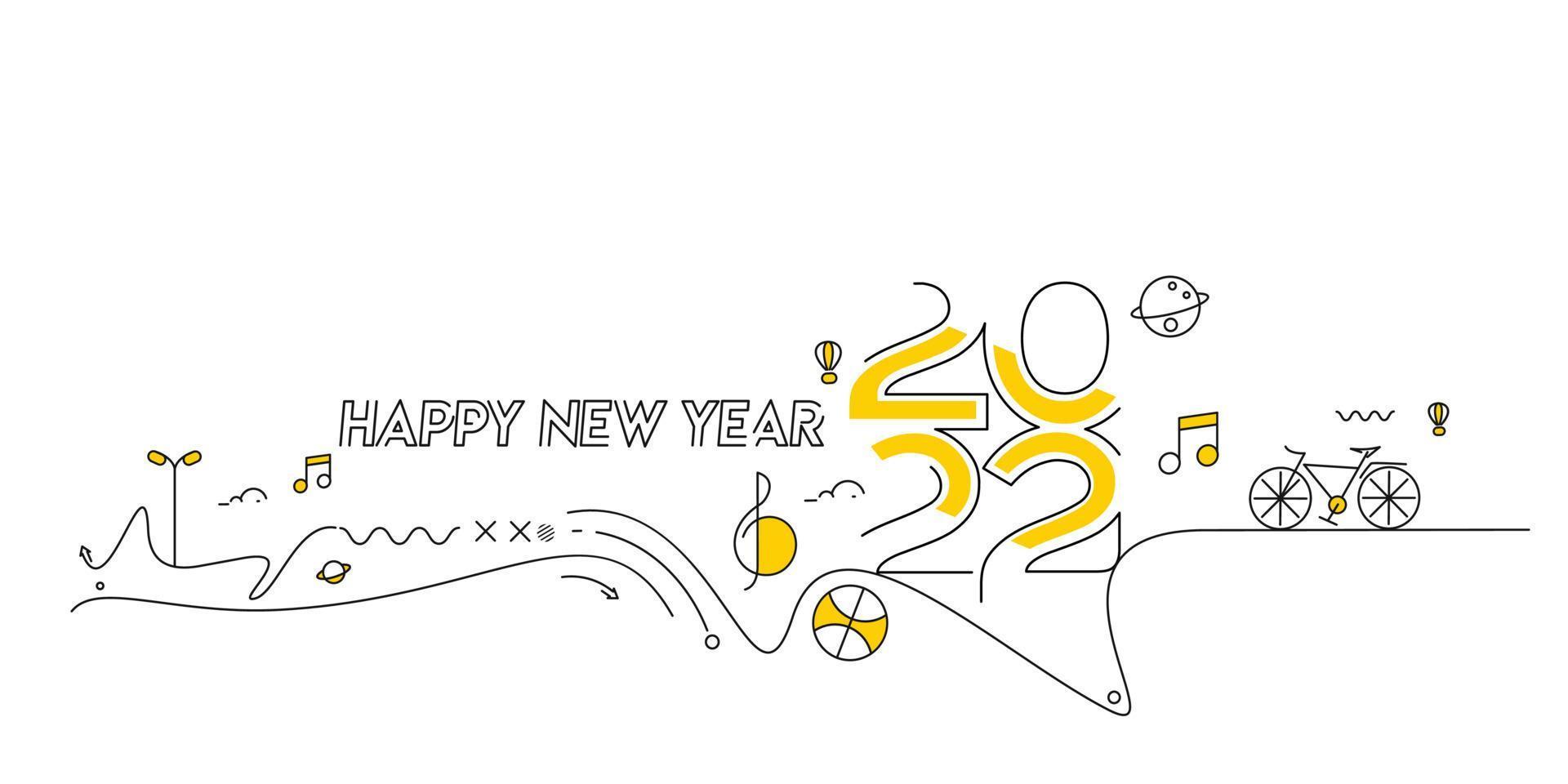 Feliz año nuevo 2022 texto con patrón de diseño de mundo de viajes, ilustración vectorial. vector