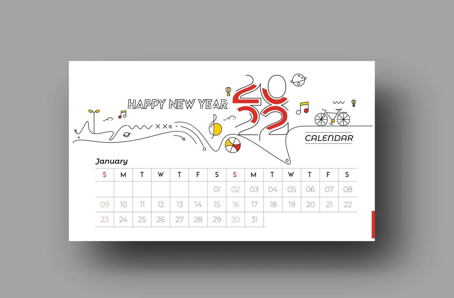 Happy new year 2022 February Calendar - New Year Holiday design elements for holiday cards, calendar banner poster for decorations, Vector Illustration Background.