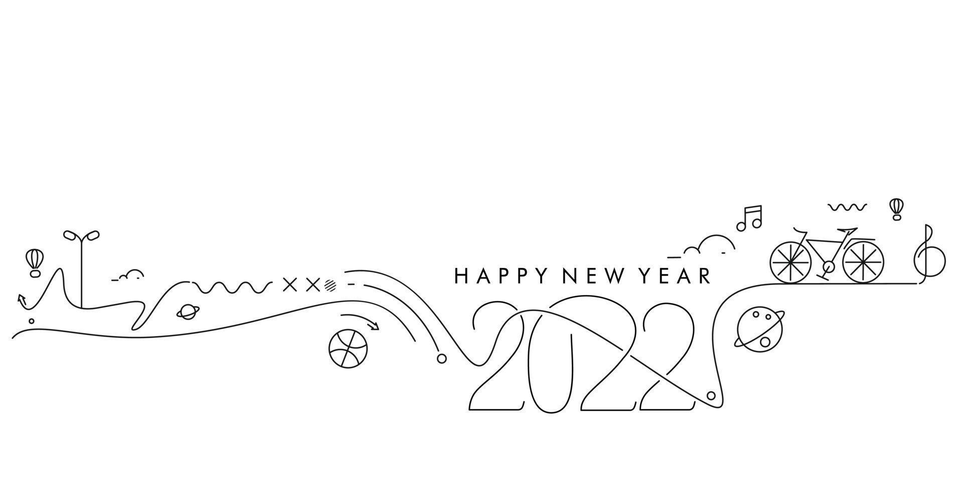 Feliz año nuevo 2022 texto con patrón de diseño de mundo de viajes, ilustración vectorial. vector