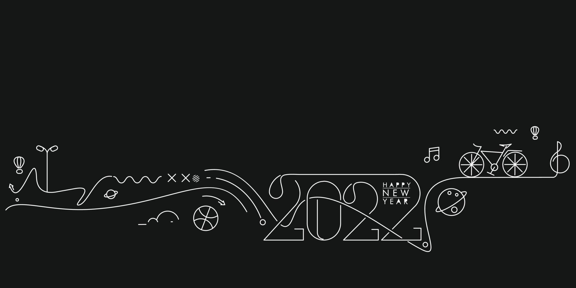 Feliz año nuevo 2022 texto con patrón de diseño de mundo de viajes, ilustración vectorial. vector