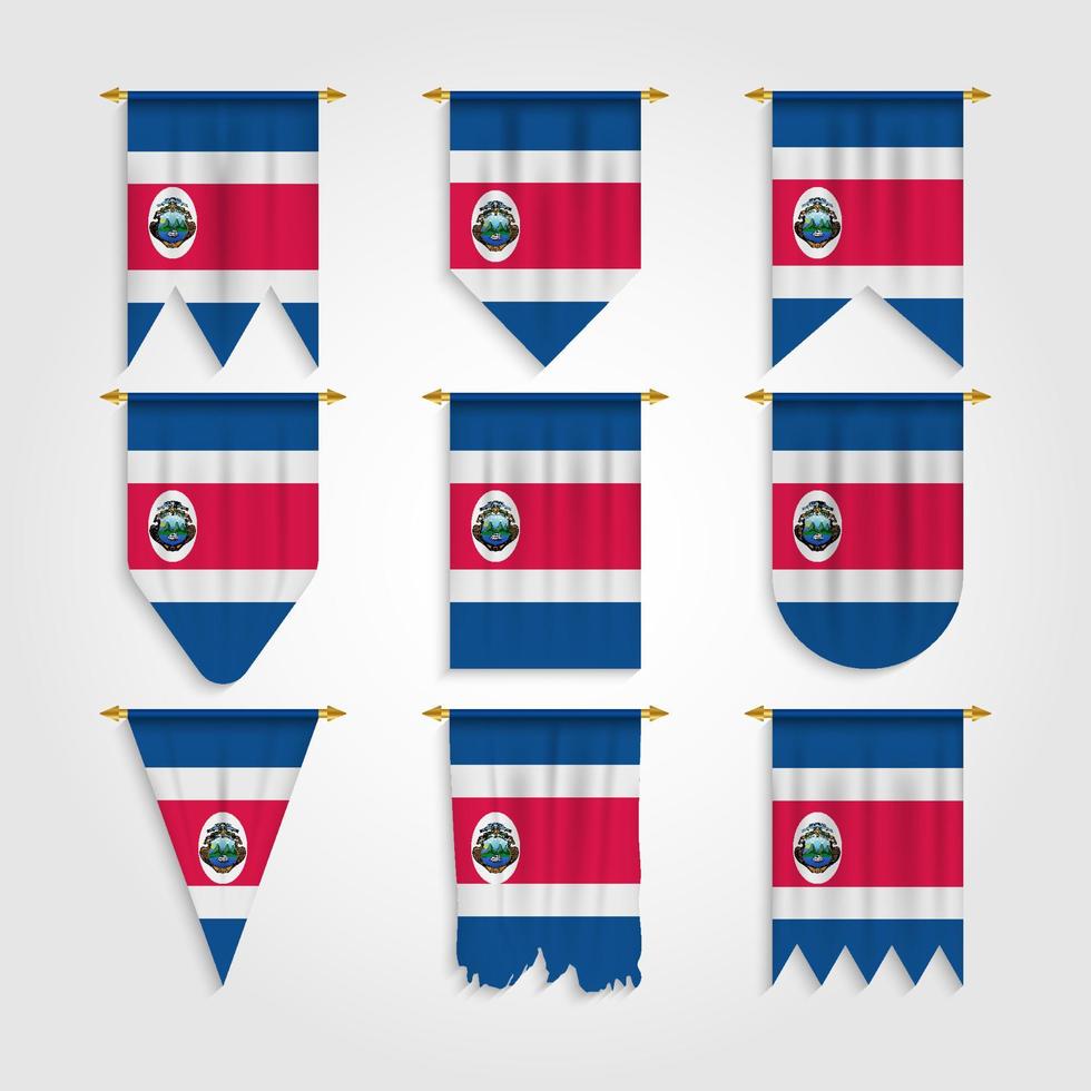 Costa Rica Flag in Different shapes, Flag of Costa Rica in Various Shapes vector