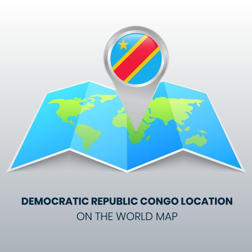 Location Icon of Democratic Republic Congo on the World Map, Round Pin Icon Of Democratic Republic Congo vector