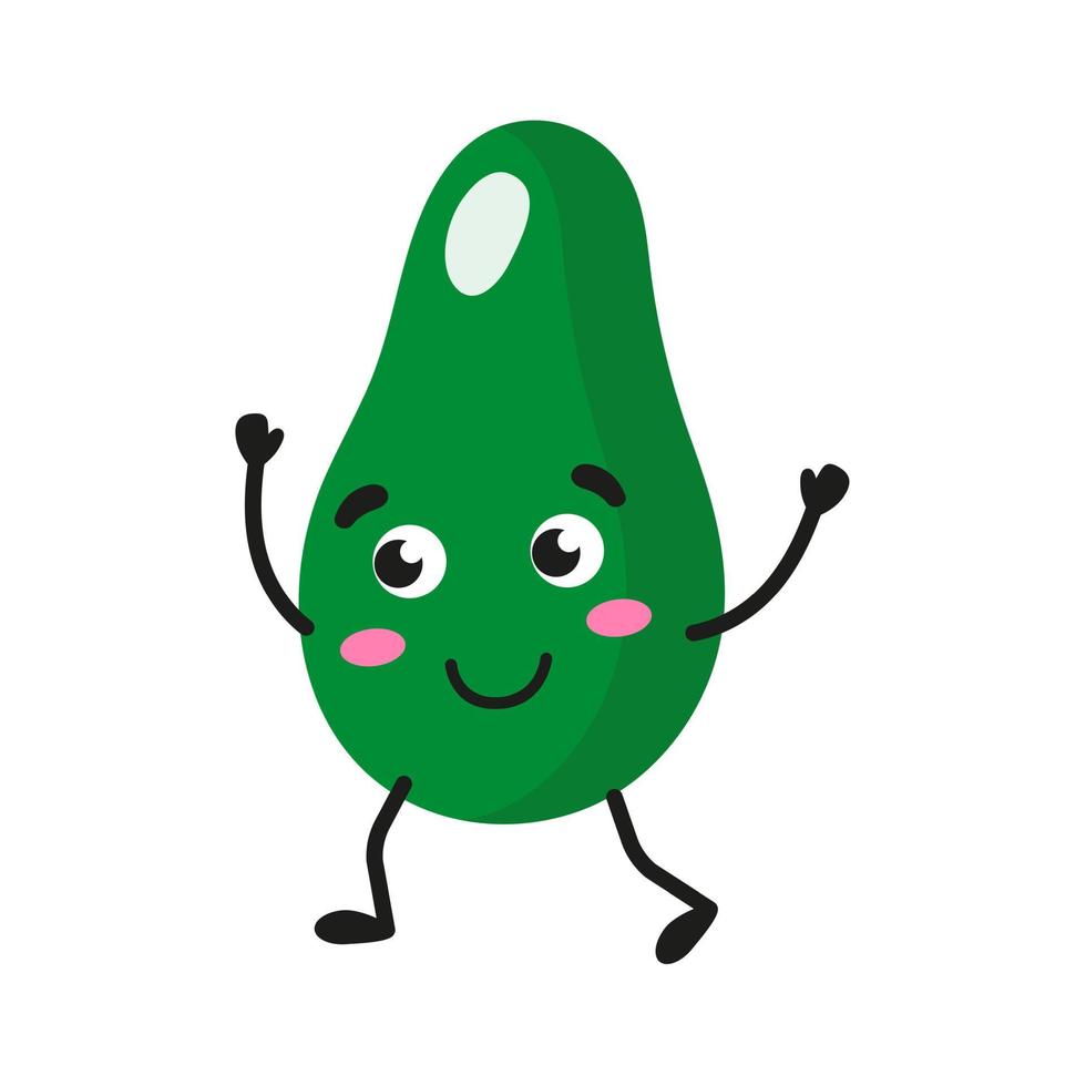 Vector cartoon cheerful cute avocado character.