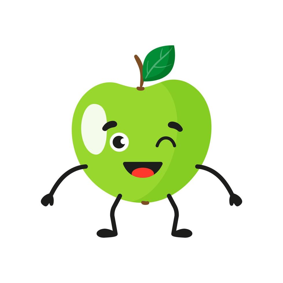 Vector cartoon cheerful cute apple character.