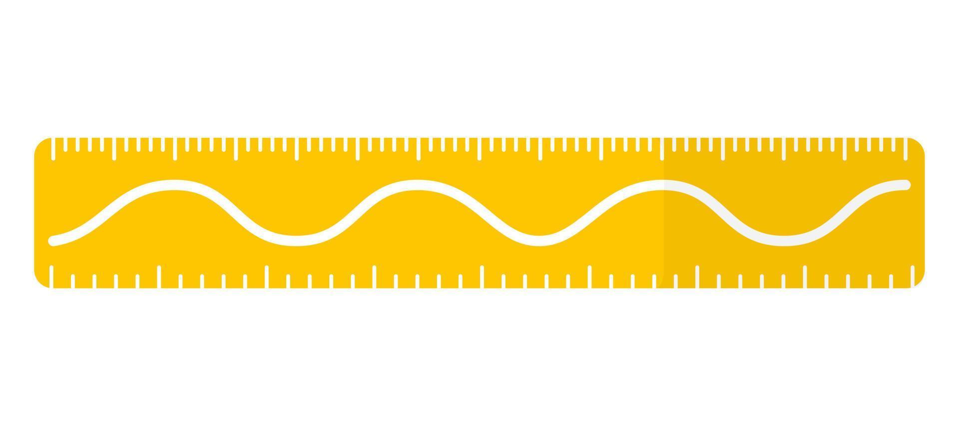 Vector cartoon yellow rectangular ruler with wavy line, sine or cosine.