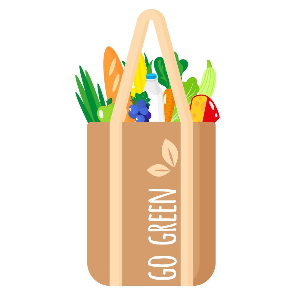 bolsa de supermercado de dibujos animados de vector con eco quot con alimentos orgánicos saludables.