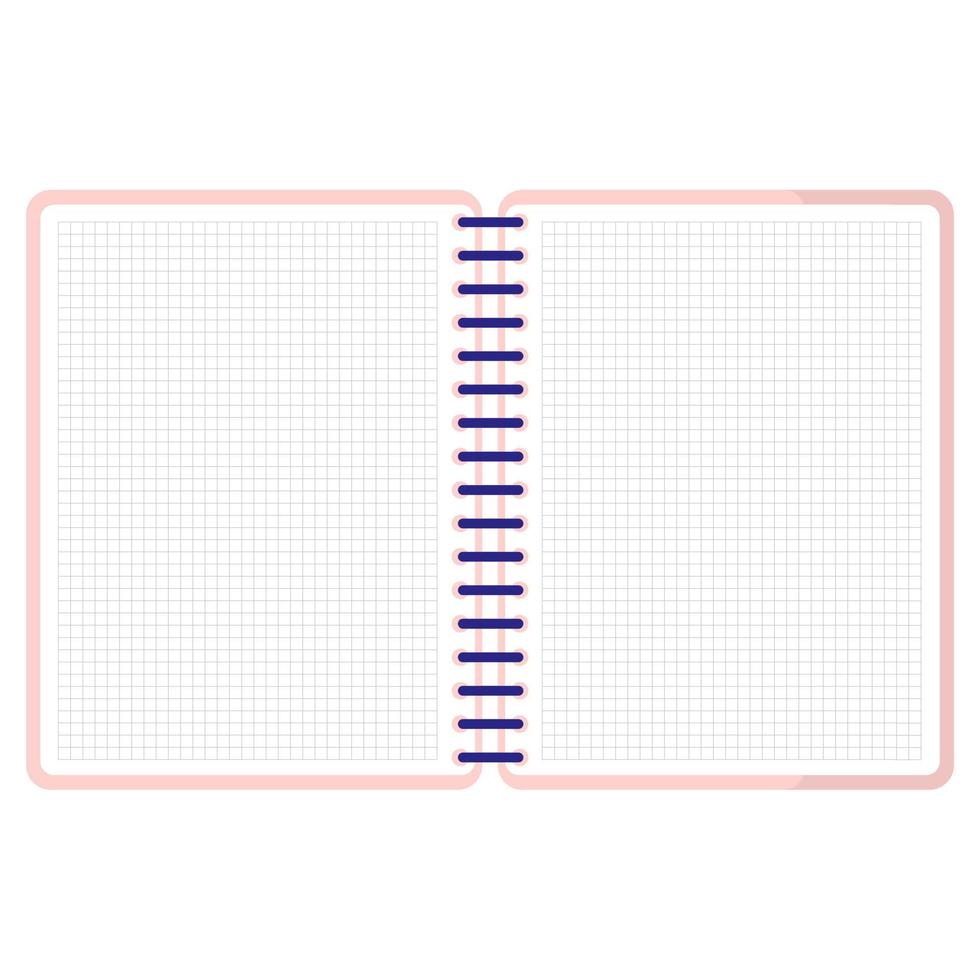 Vector cartoon pink open sqared notebook.