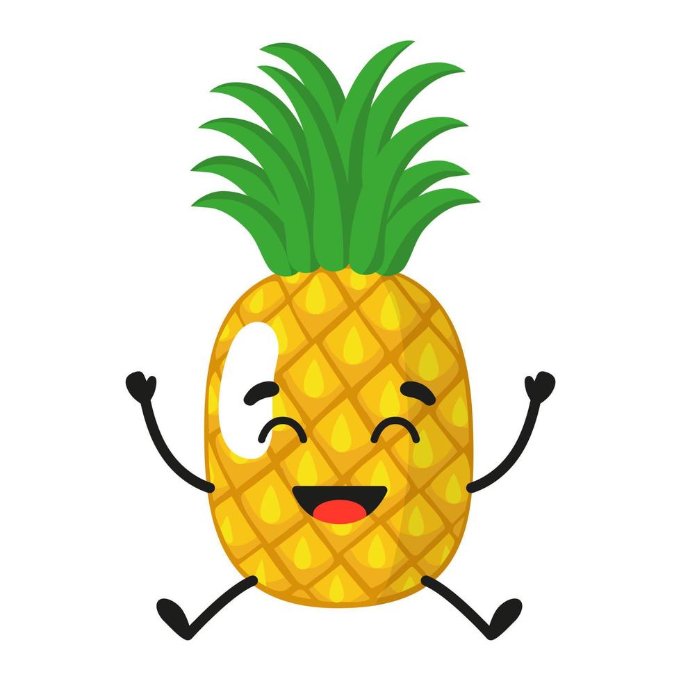 Vector cartoon cheerful cute pineapple character.