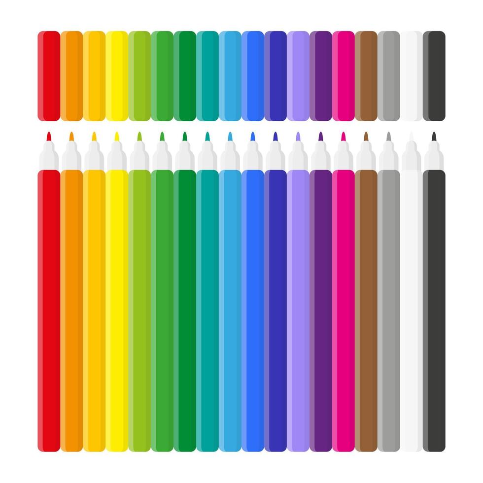 Vector cartoon colored felt tip pens.