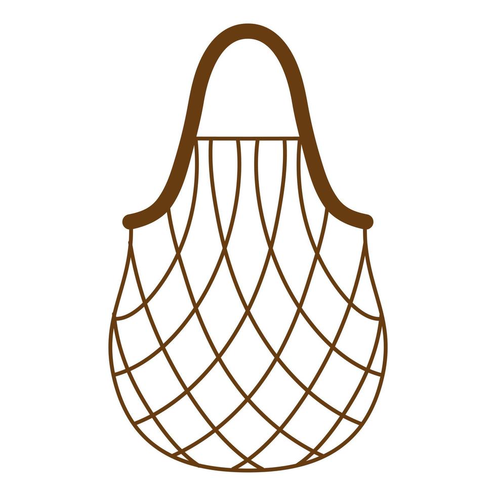 Vector de dibujos animados marrón bolsa de cuerda de supermercado vacía o bolsa de malla de tortuga para alimentos orgánicos saludables.