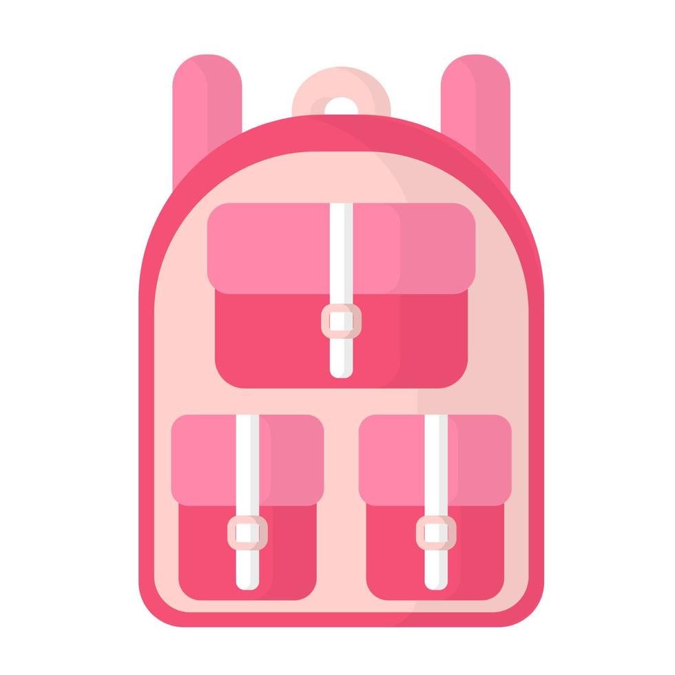 Vector cartoon pink school bag or backpack with pockets.