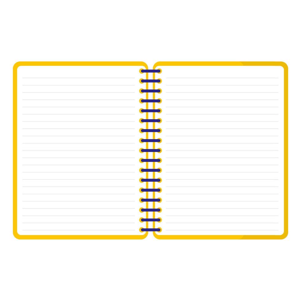 Vector cartoon yellow open ruled notebook.