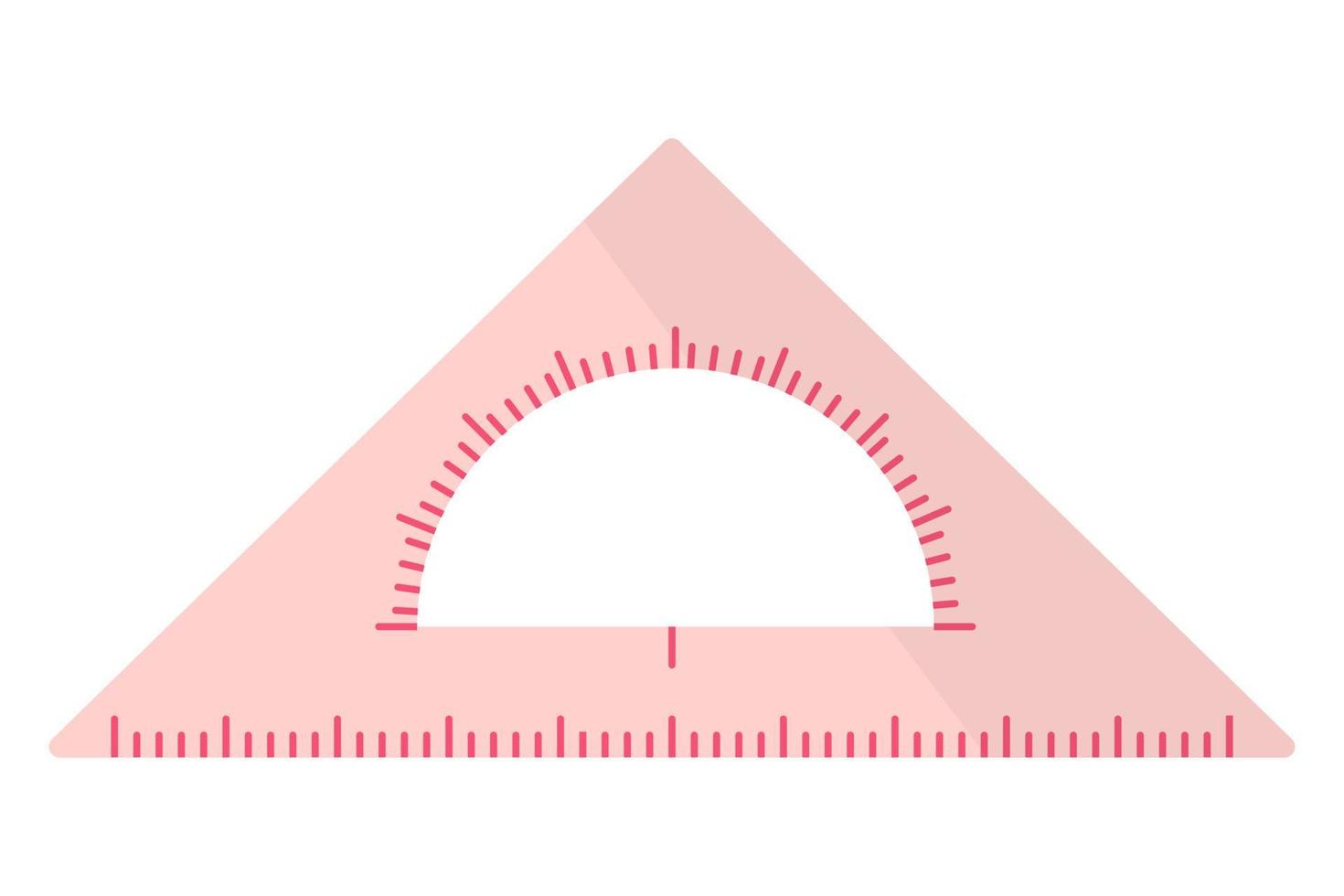 Vector cartoon pink triangular ruler with protractor.