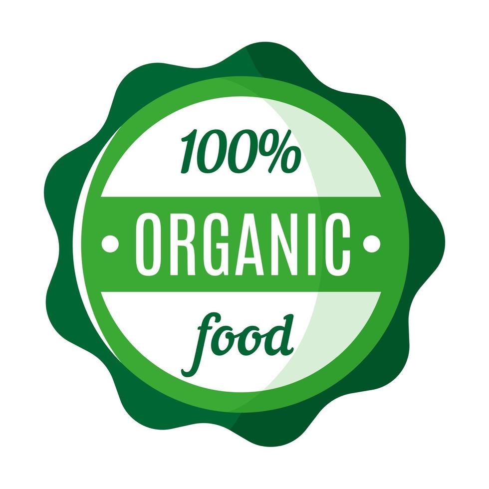 Vector round green organic and farm fresh food badge, tag or label.