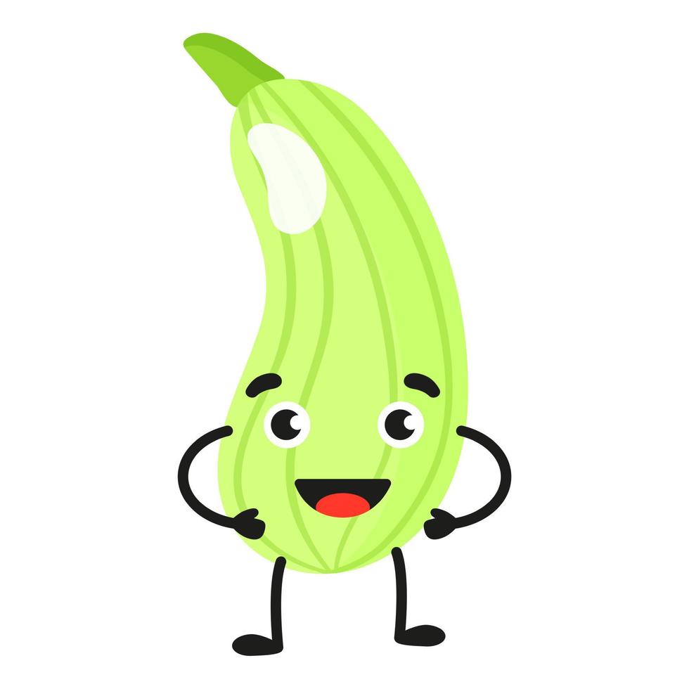 Vector cartoon cheerful cute zucchini character.