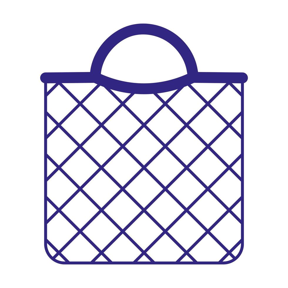 Vector de dibujos animados azul bolsa de cuerda de supermercado vacía o bolsa de malla de tortuga para alimentos orgánicos saludables.