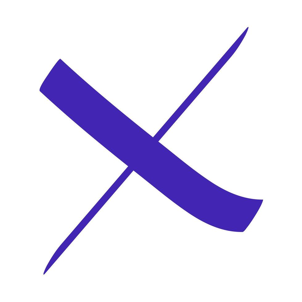Cruz marca de marcador azul dibujado a mano. vector