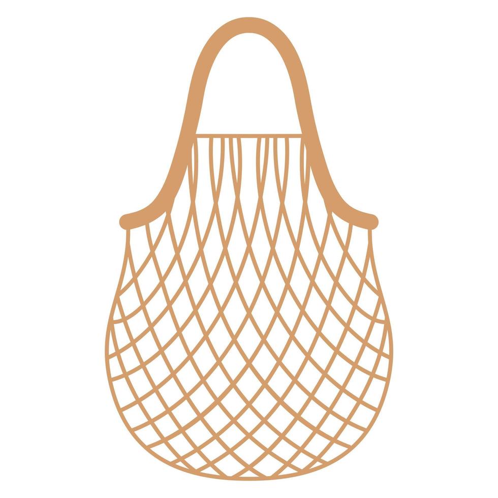 Vector cartoon beige empty grocery turtle mesh bag for healthy organic food.