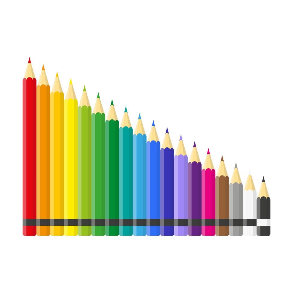 conjunto de lápices de colores de dibujos animados vectoriales de menor a mayor. vector