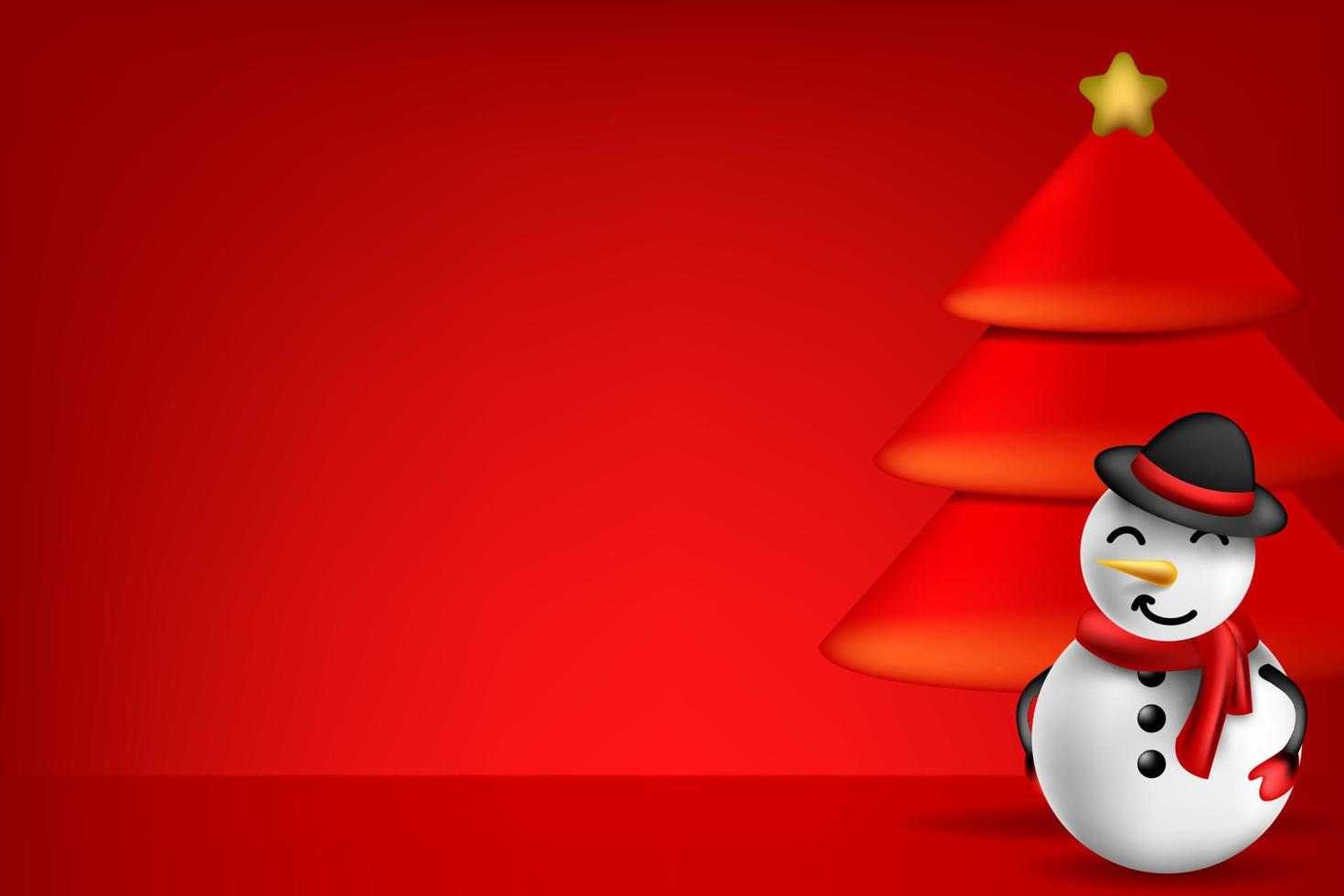 christmas copy space background with snowman and pine tree on 3d illustration vector