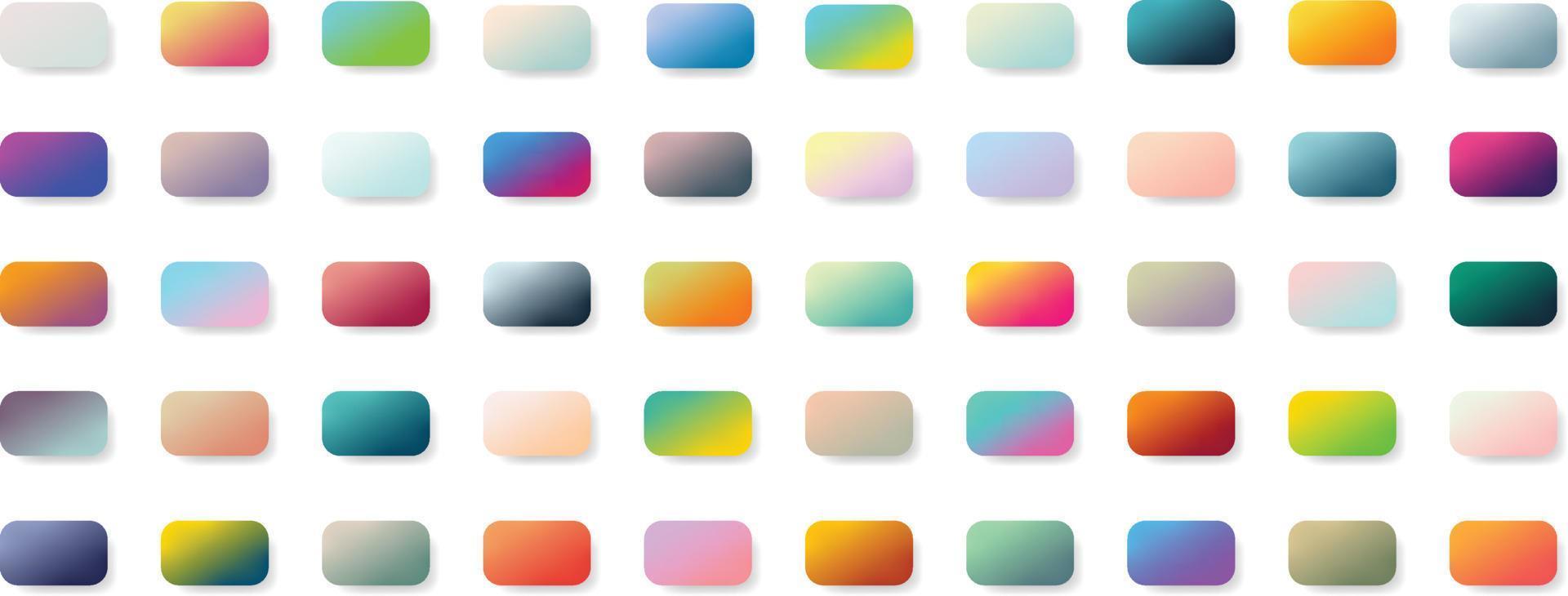 Set of colorful trendy flat meshed gradient color template. Collection palette of gradient style color swatches for web design. Trendy colors rectangular palettes of new season. vector