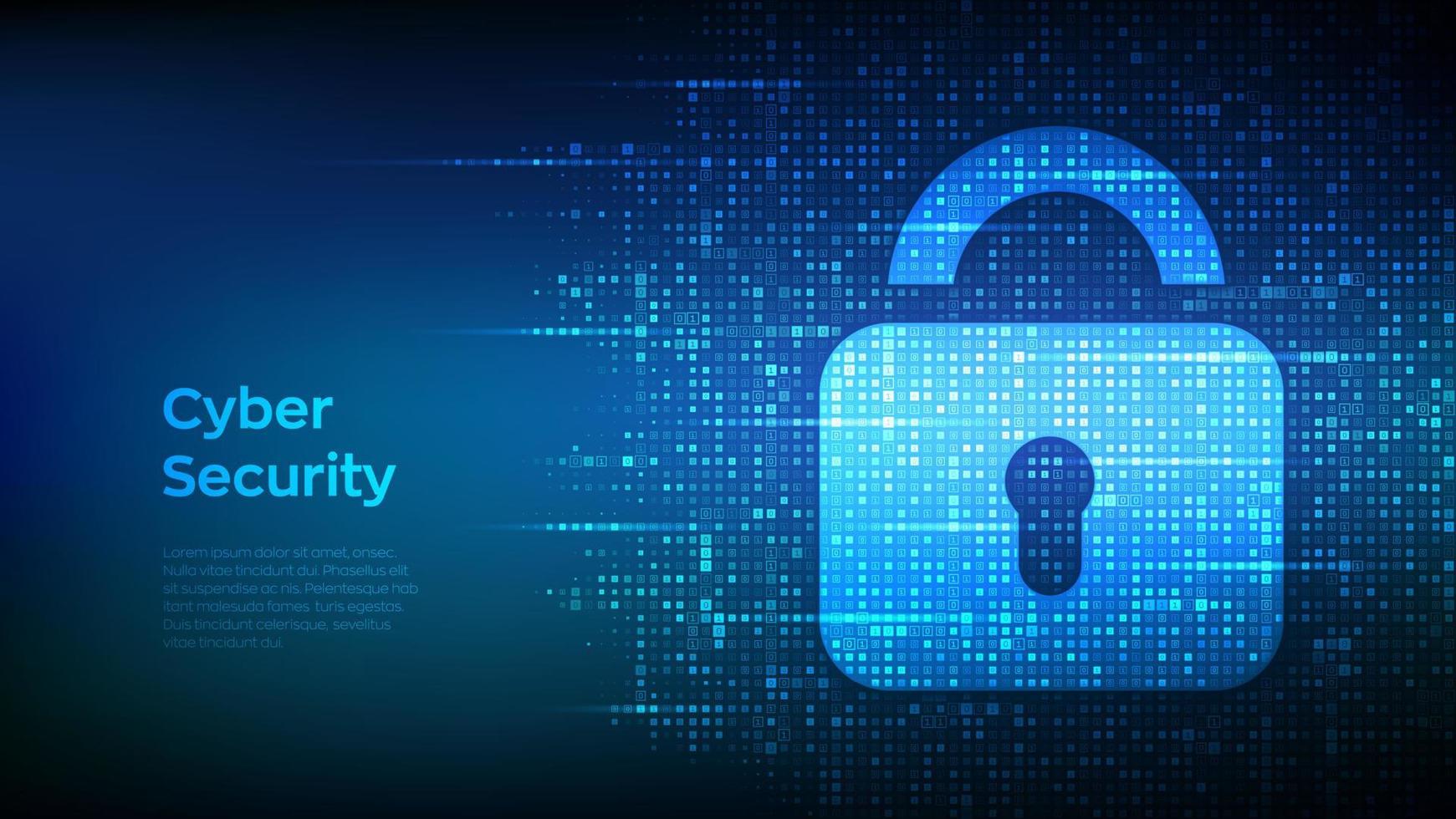 Lock. Cyber security. Padlock With Keyhole icon made with binary code. Protect and Security or Safe concept. Illustrates cyber data security or information privacy idea. Vector Illustration.