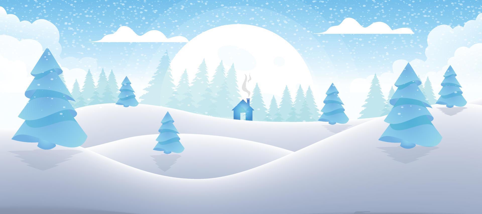 paisaje de invierno con hermosos paisajes cubiertos de nieve para la temporada de vacaciones ilustración vectorial libre vector