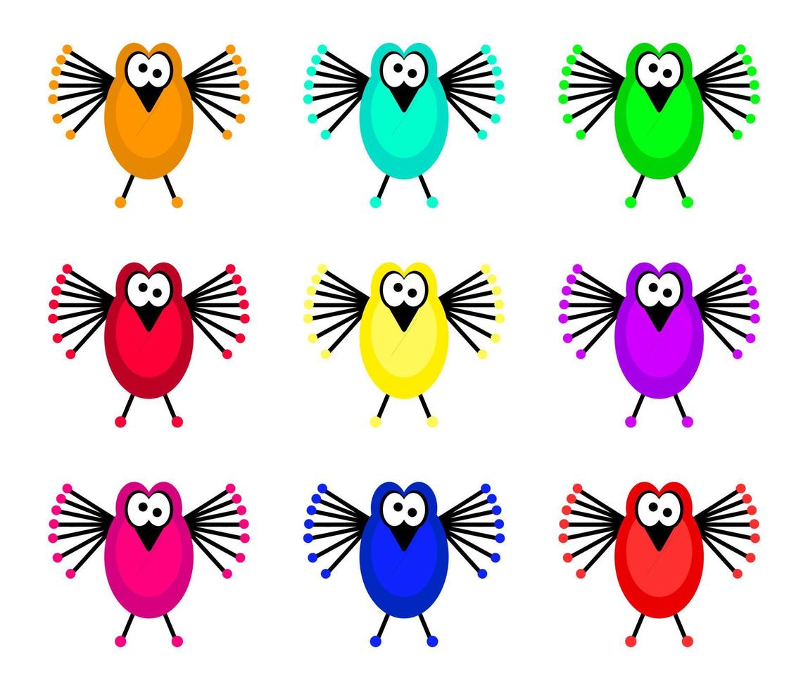 colorido conjunto de pájaros de dibujos animados funky vector