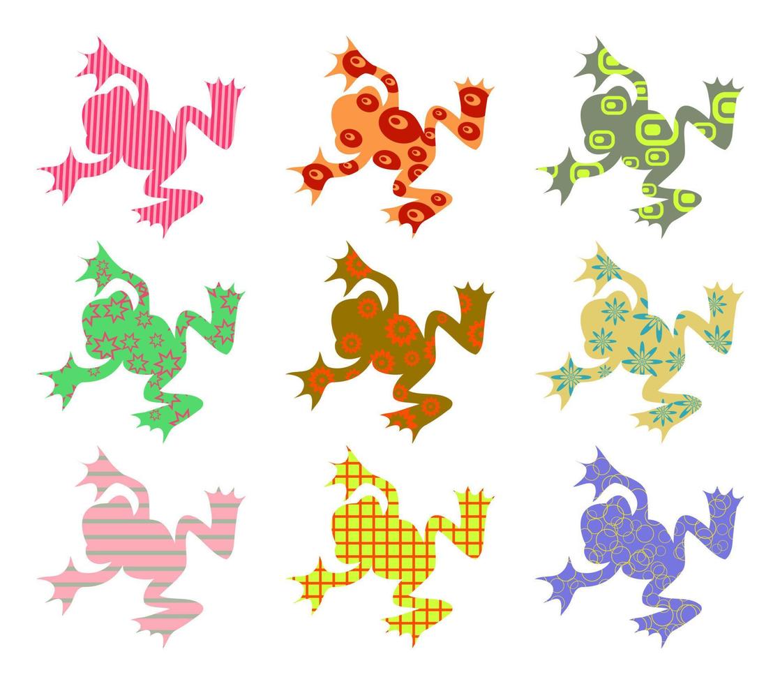 Collection of Patterned Silhouette Frogs vector