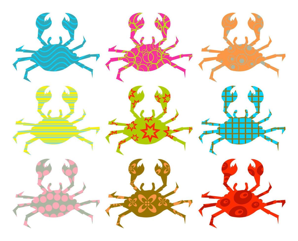 Collection of Patterned Silhouette Beach Crabs vector