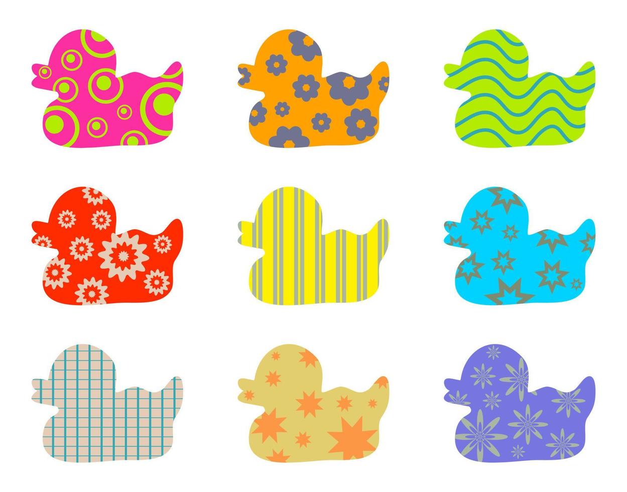 Collection of Patterned Silhouette Ducks vector